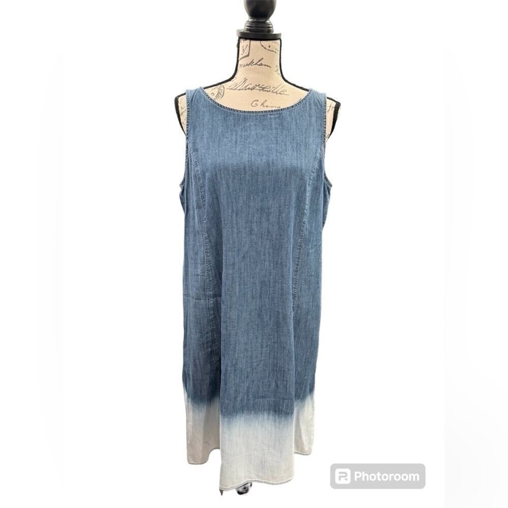 J. Jill Denim Dress Ombre Sleeveless with Pockets Blue White Womens Medium